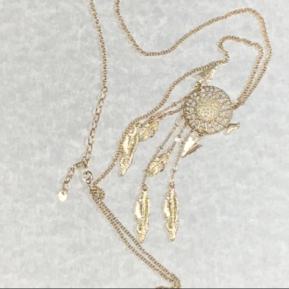 Dreamcatcher 4 Pendant Gold Toned Metal Chain Necklace Arrows Feathers Bird 30$